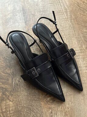 Stradivarius Slingback Kitten Heels Black Buckle, US 7